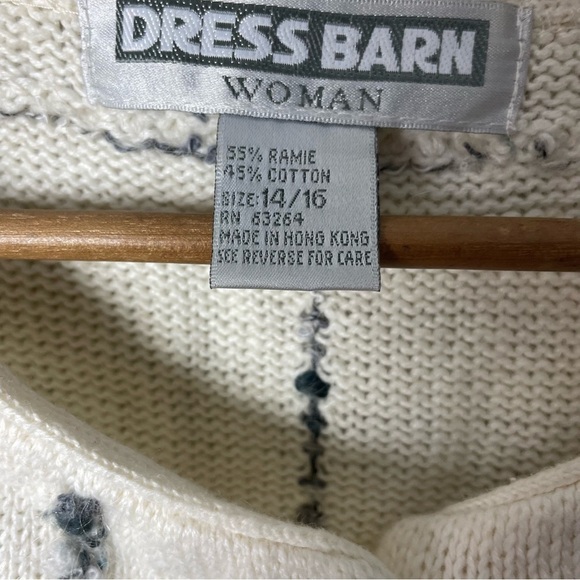 [Dress Barn] Ivory & Gray Plaid Windowpane Ramie Blend Button Down Sweater - Picture 6 of 9